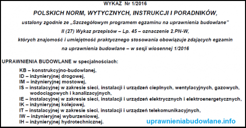 Wykaz Norm Egzamin Uprawnienia Budowlane 2016 - Uprawnienia Budowlane